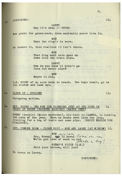 Moe Howard's Personally Owned Script for The Three Stooges 1956 Film ''Scheming Schemers''